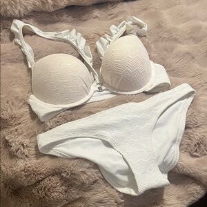 Aerie White Ruffle Bikini Set (34C, size small bottoms) NWT